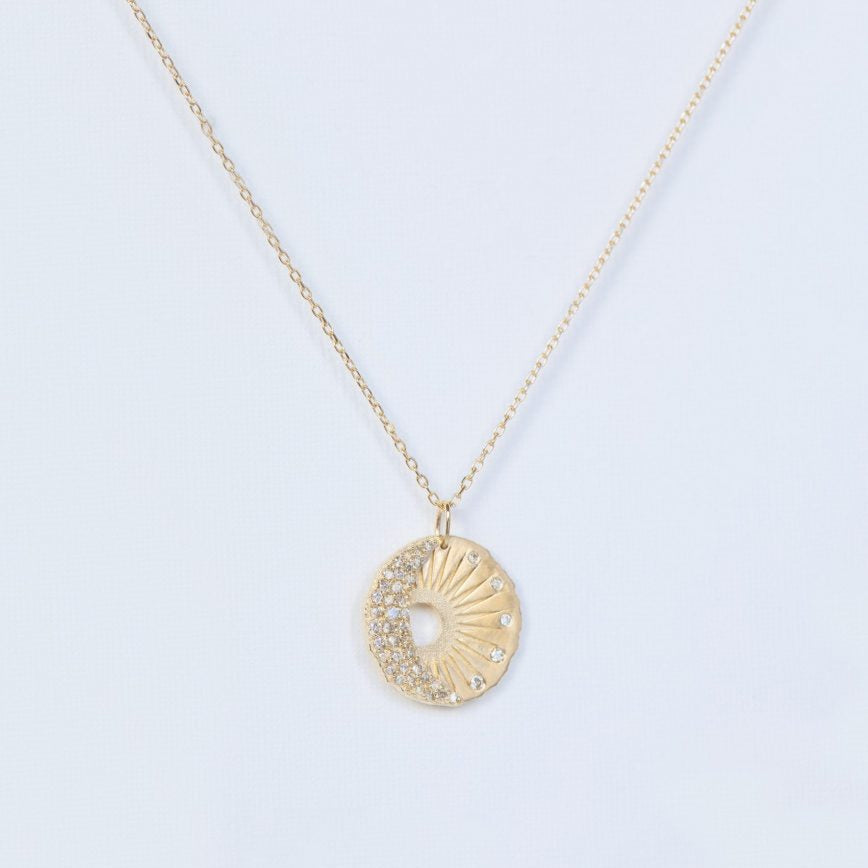 14k yellow gold sun moon diamond pendant necklace Celine Daoust