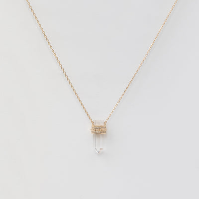 celine daoust one of a kind 14k yellow gold clear quartz pencil with white diamond necklace