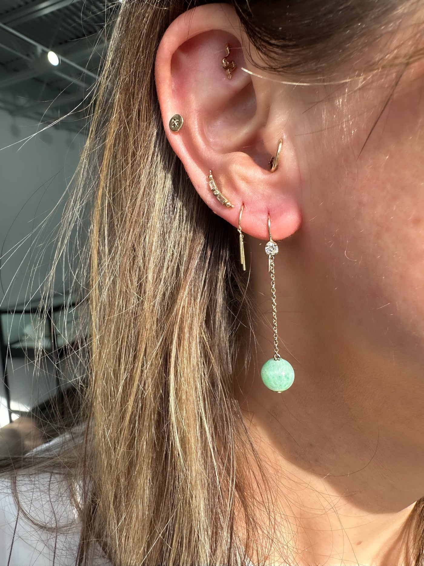 Estate 14k Rose Gold Diamond & Jade Earrings