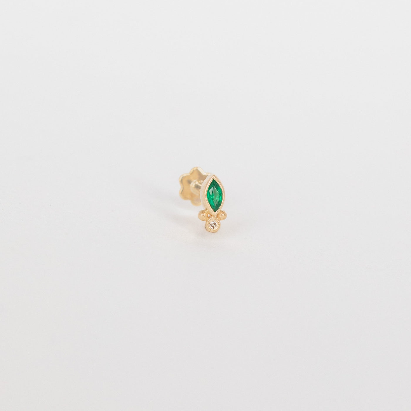 celine daoust emerald marquise diamond 14k yellow gold flat back stud earring