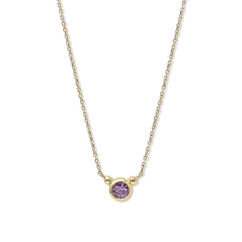 Anzie Bonheur birthstone necklace 14k yellow gold 18" February Purple Amethyst