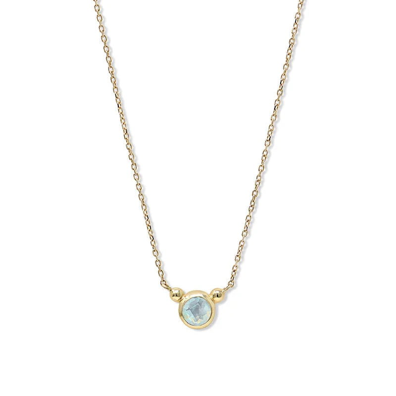 Anzie Bonheur birthstone necklace 14k October Opal yellow gold 18" March Aquamarine