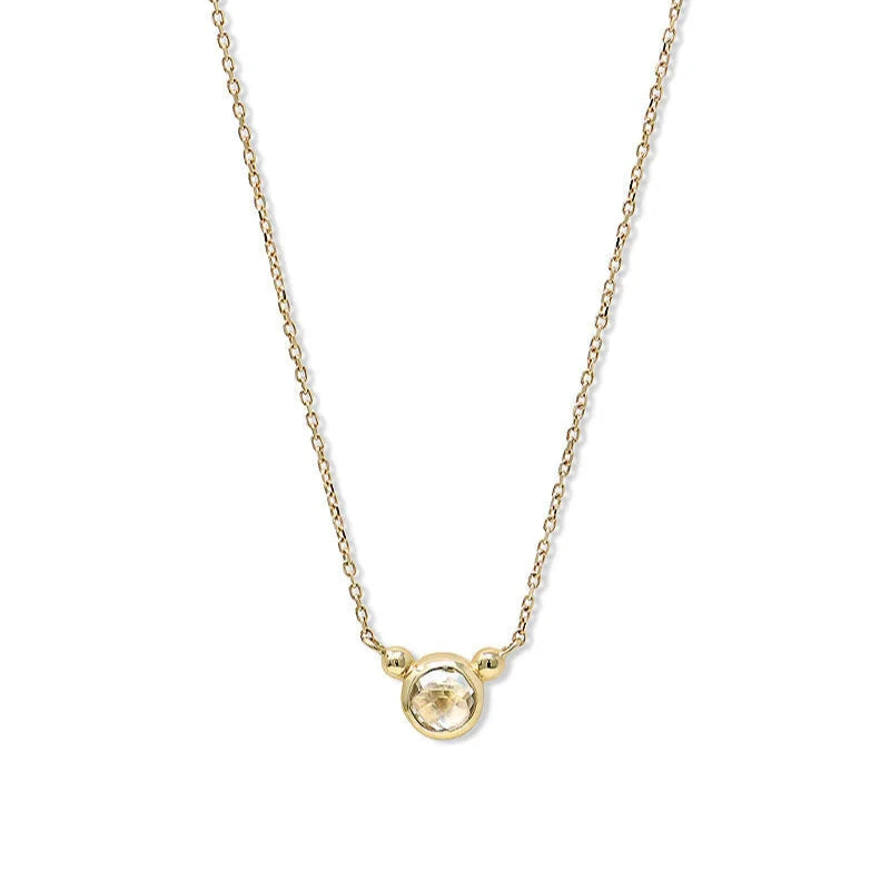 Anzie Bonheur birthstone necklace 14k yellow gold 18" April White Topaz