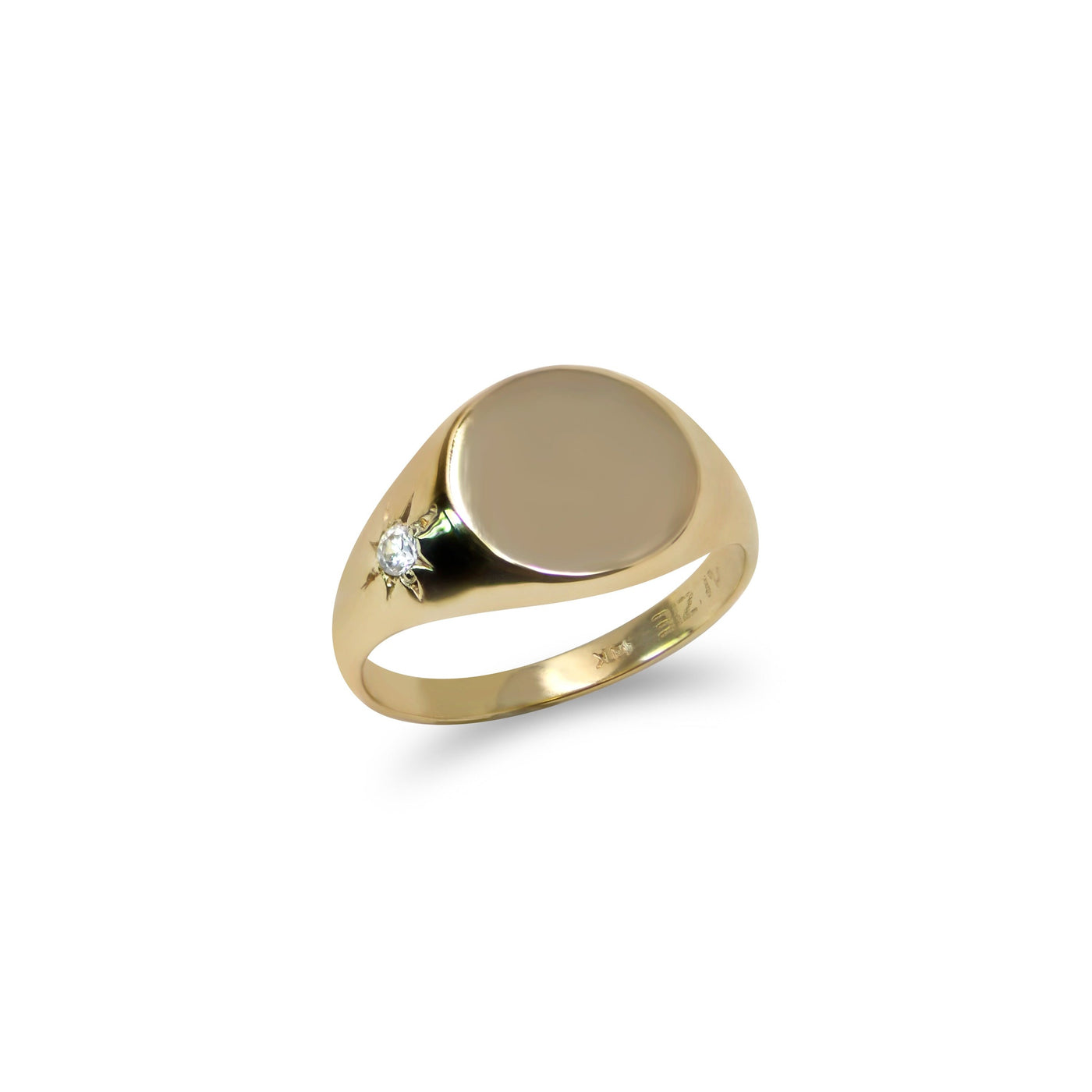 anzie 14k yellow gold signet pinky ring, engravable with white diamond