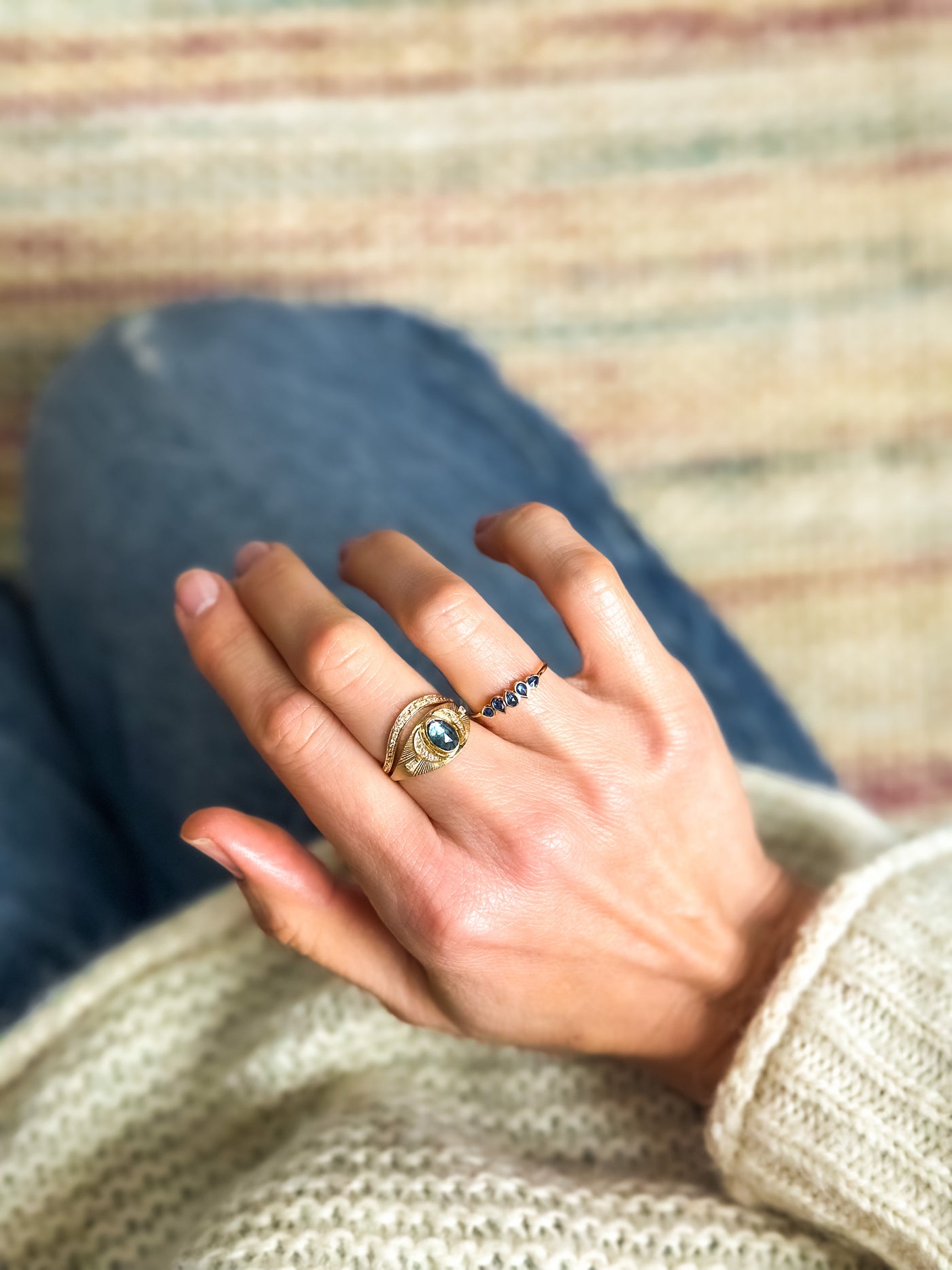 Rose Cut Blue Tourmaline Gold Plate Ring