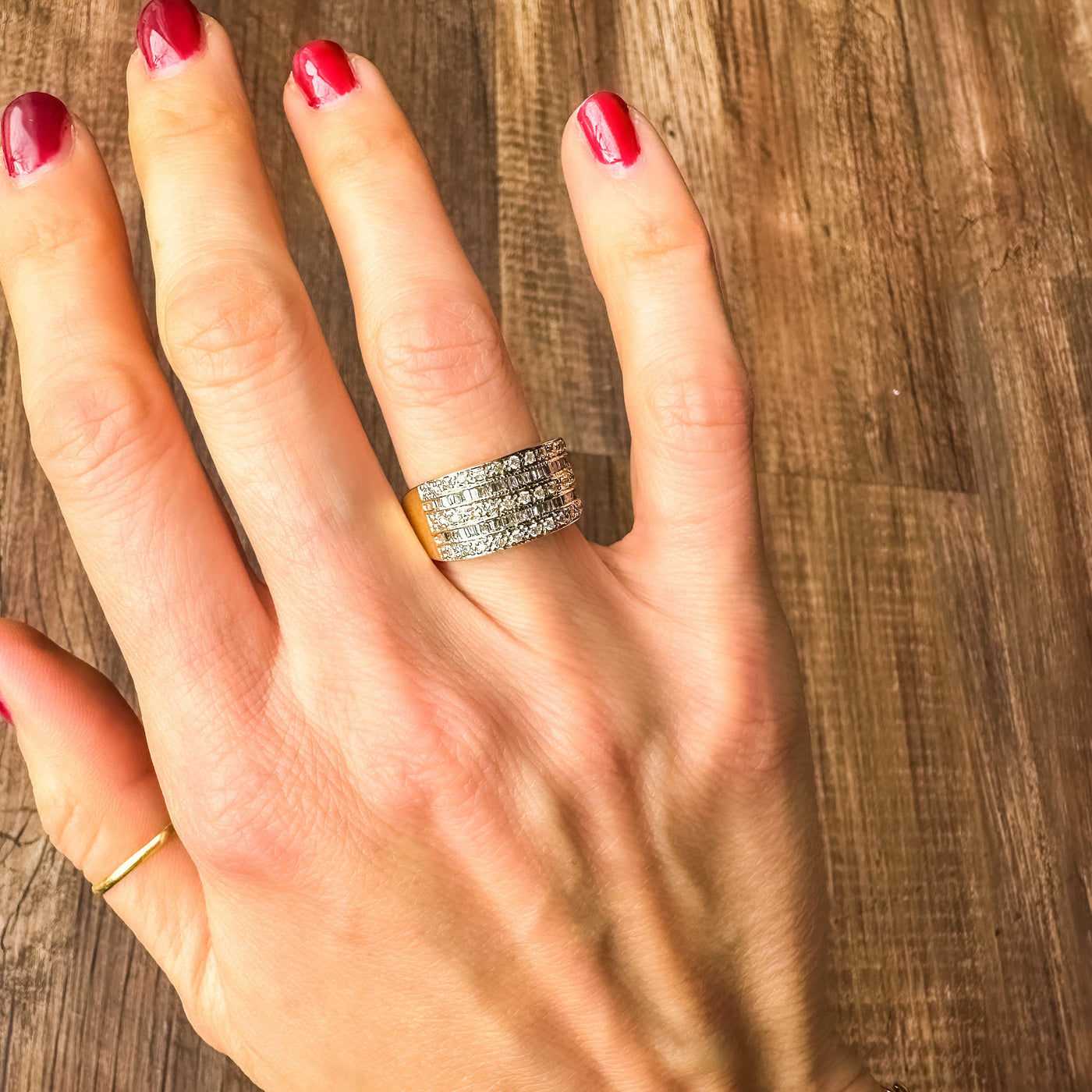 vintage estate 14k yellow gold diamond cigar band ring