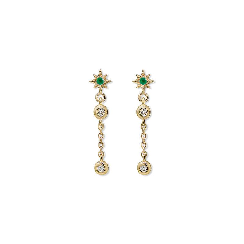 anzie 14k yellow gold diamond and emerald chain dangle stud earrings