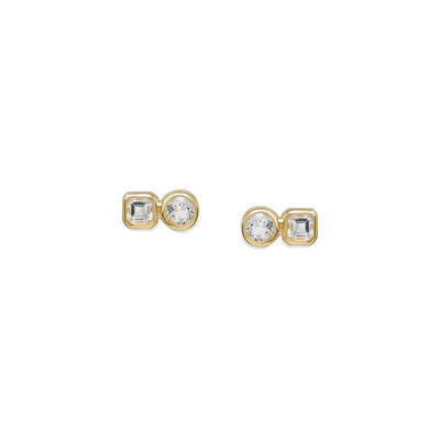 anzi 14k yellow gold bezel set white topaz stud crawler earrings