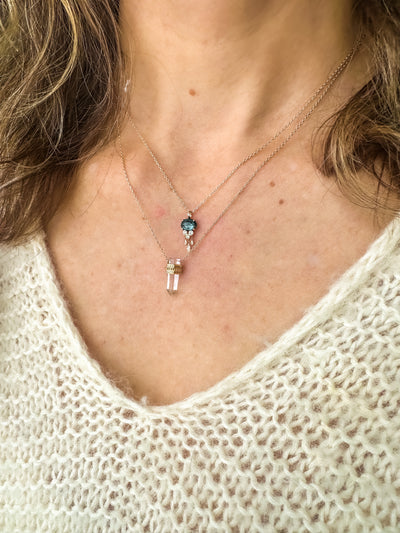 Rough Pencil Quartz and Diamond Necklace