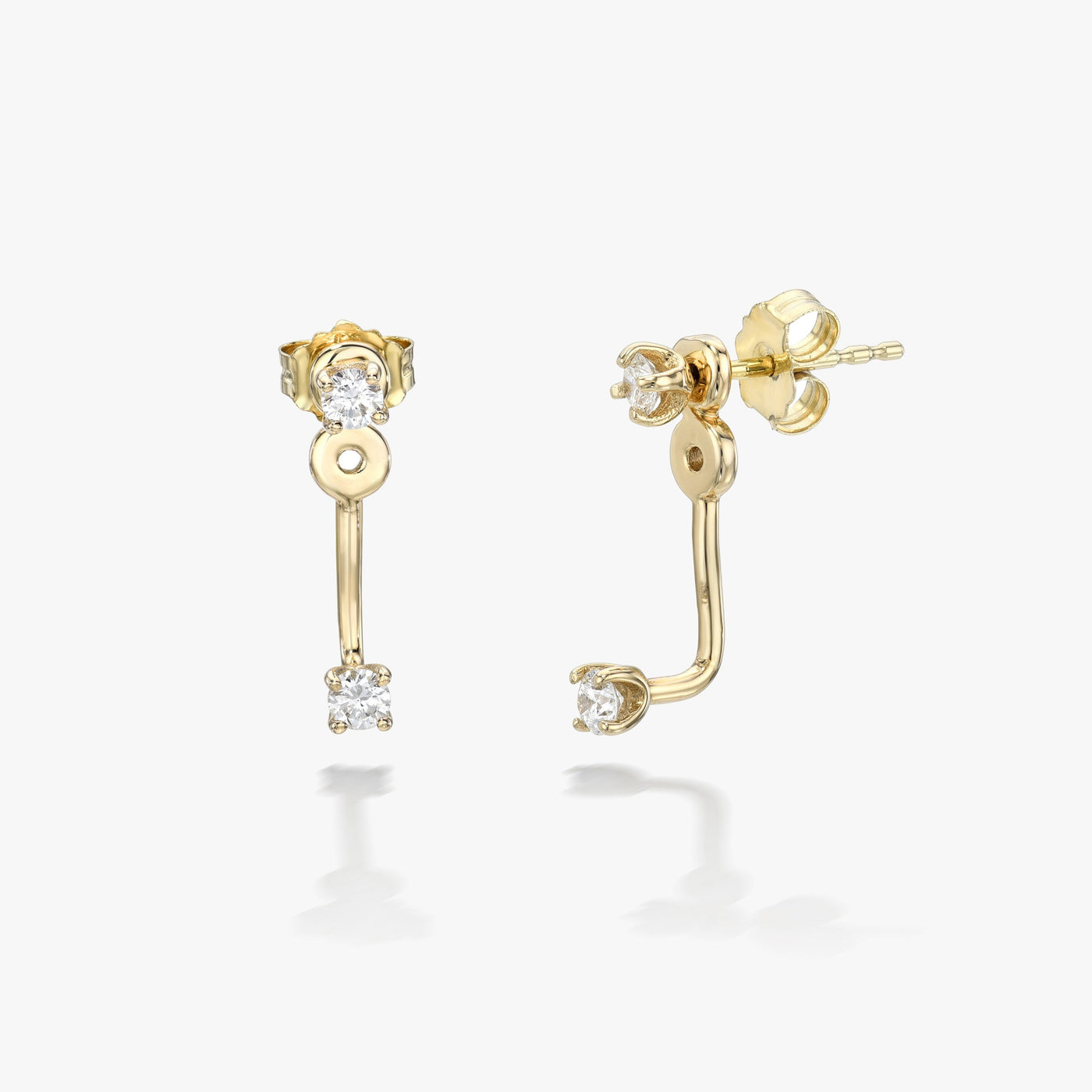 white space 14k yellow gold white diamond studs and ear jackets