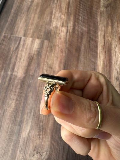 10k gold black onyx and white diamond ring, vintage