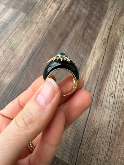 ESTATE Black Onyx and Malachite Gold Ring