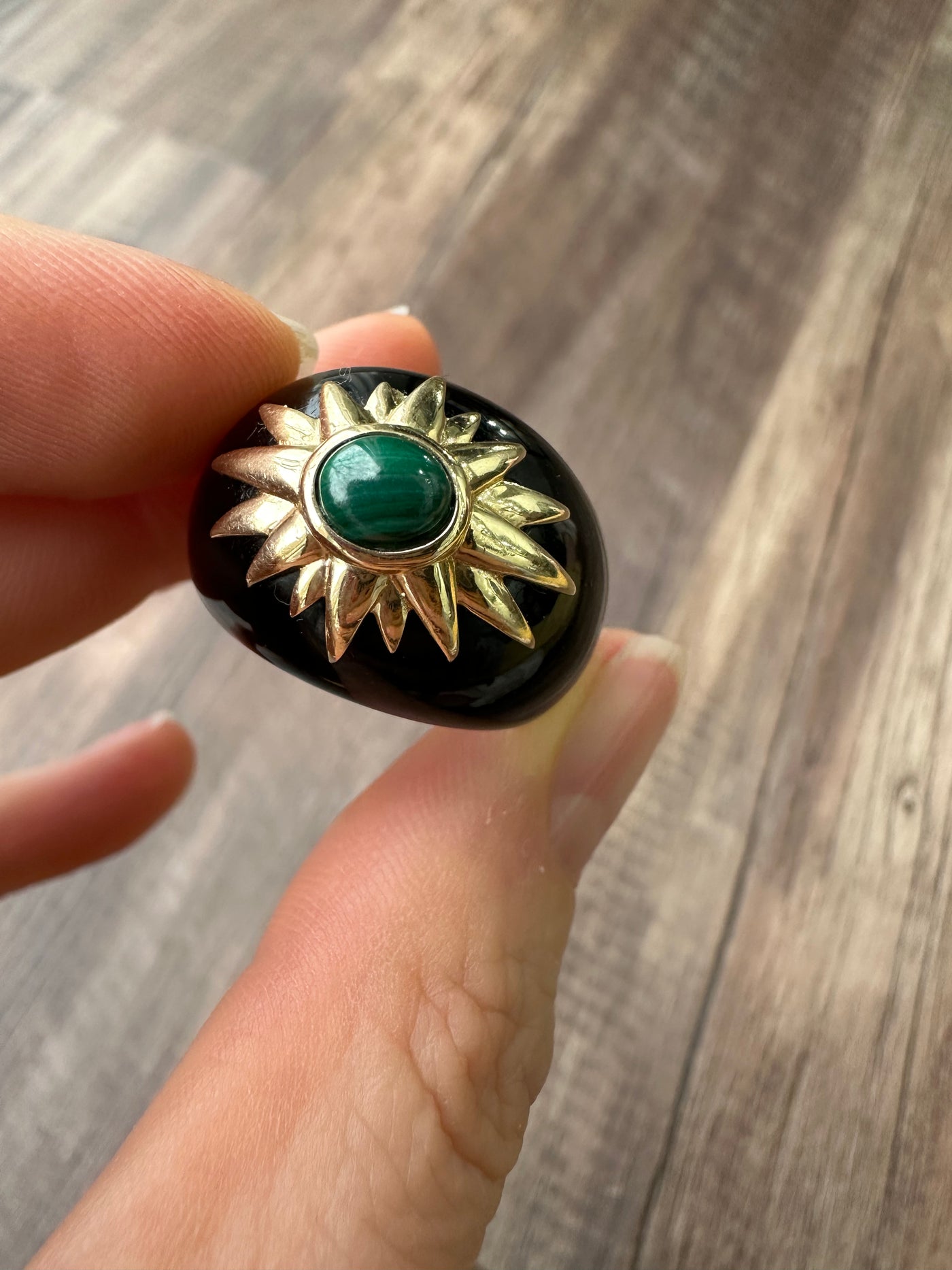 ESTATE Black Onyx and Malachite Gold Ring