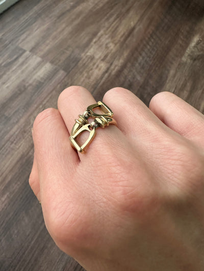 ESTATE Yellow Gold Equestrian Horse Stirrup Ring