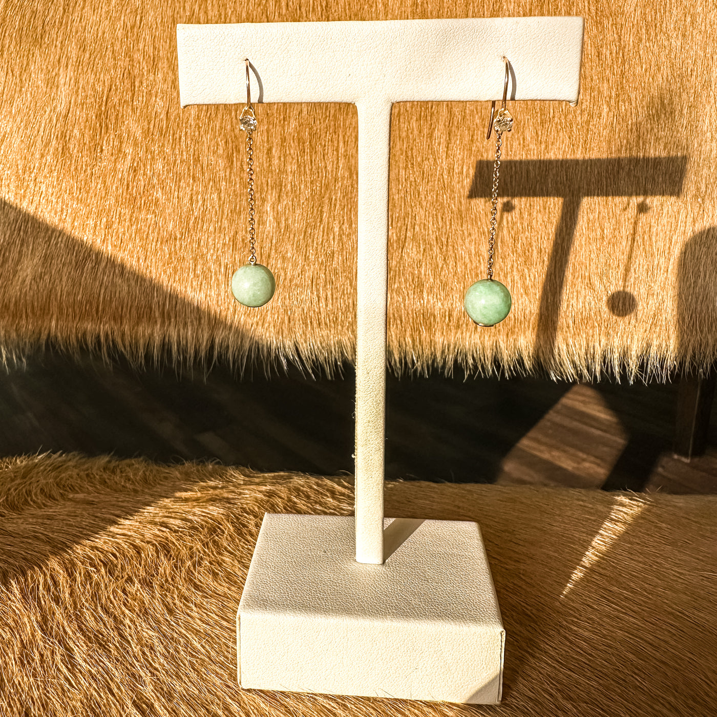 Estate 14k Rose Gold Diamond & Jade Earrings