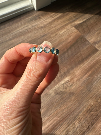 Estate vintage cabochon blue topaz december birthstone eternity band