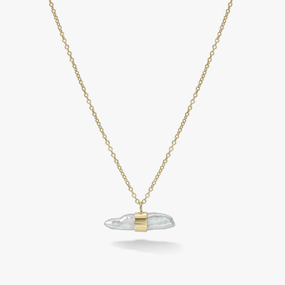 white space 14k yellow gold lagniappe pearl necklace