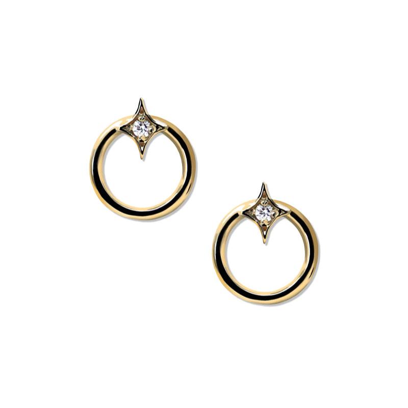 14k yellow gold diamond star hoop stud earrings anzie