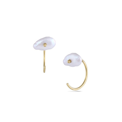 White Space Lagniappe Huggie Pearl Earrings 14k yellow gold 