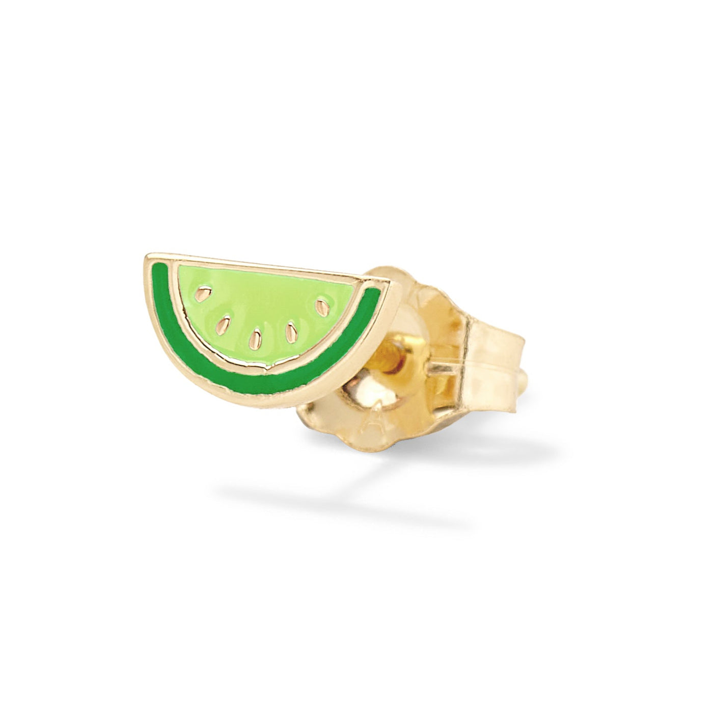 alison lou 14k yellow gold green enamel lime stud earring