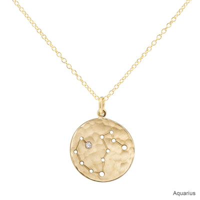 18k yellow gold diamond necklace coin zodiac Anne Sportun Aquarius