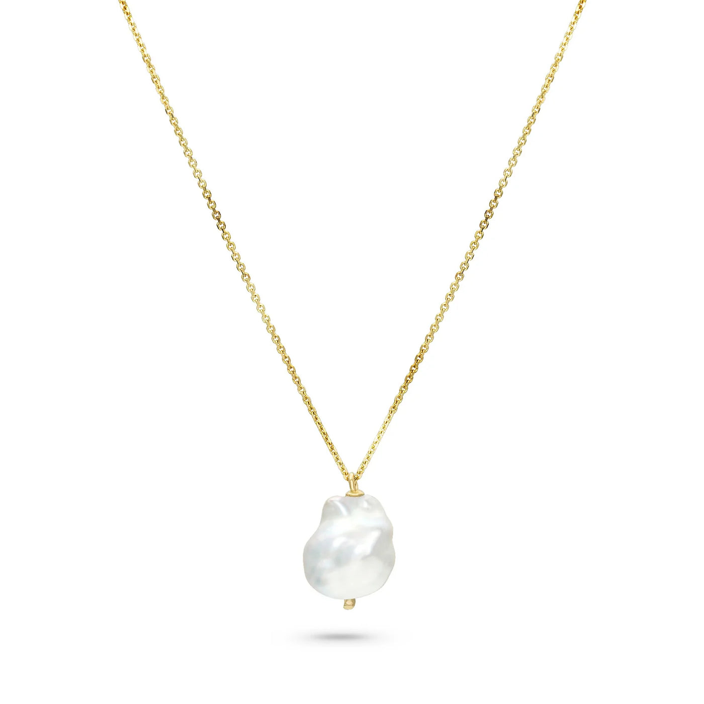 white space 14k yellow gold white baroque pearl with white diamond pendant necklace