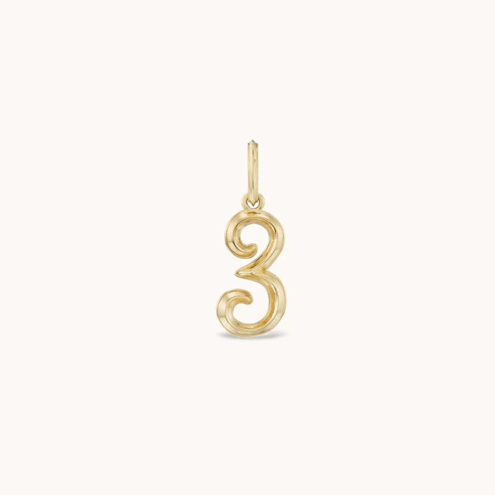 marlo laz 14k yellow gold charm numerology lucky numbers number 3