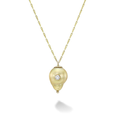 white space 14k yellow gold golden baroque pearl pendant necklace with white diamond