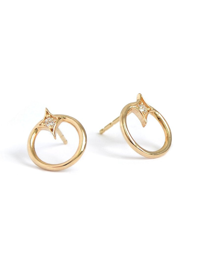 14k yellow gold diamond star hoop stud earrings anzie